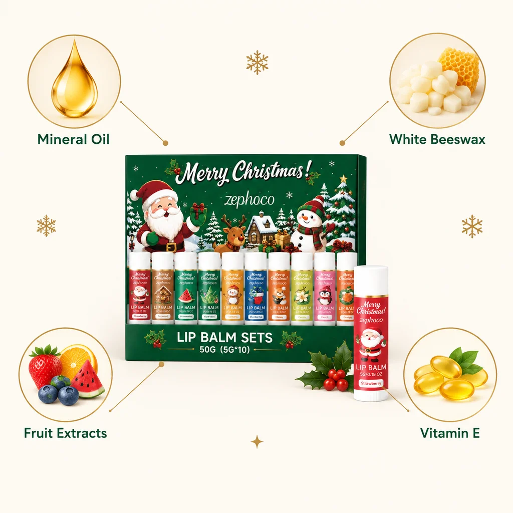 10Pack Christmas Lip Balm Set Natural fruit extracts Scented Moisturizing Lip Care Gift Set Holiday Stocking Stuffers for Women