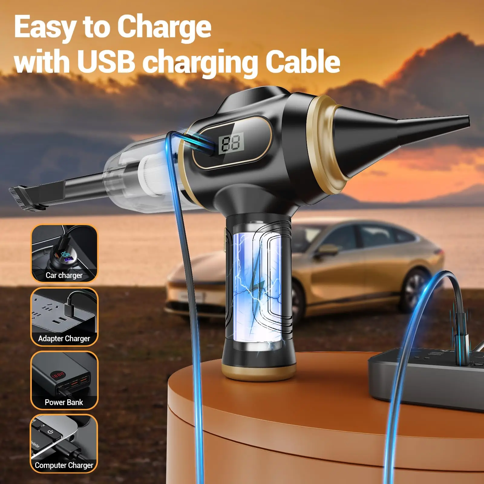 Cordless Handheld Car Vacuum, Rechargeable High Power with LCD, Multi-Nozzles for Pet Hair & Home - Image 6