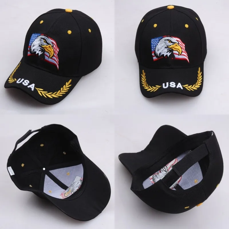 Unisex Bald Eagle Embroidery Flag Baseball Cap Summer Outdoor Anti-UV Sunscreen Hat USA Letter Hip Hop Trucker Sports Visors