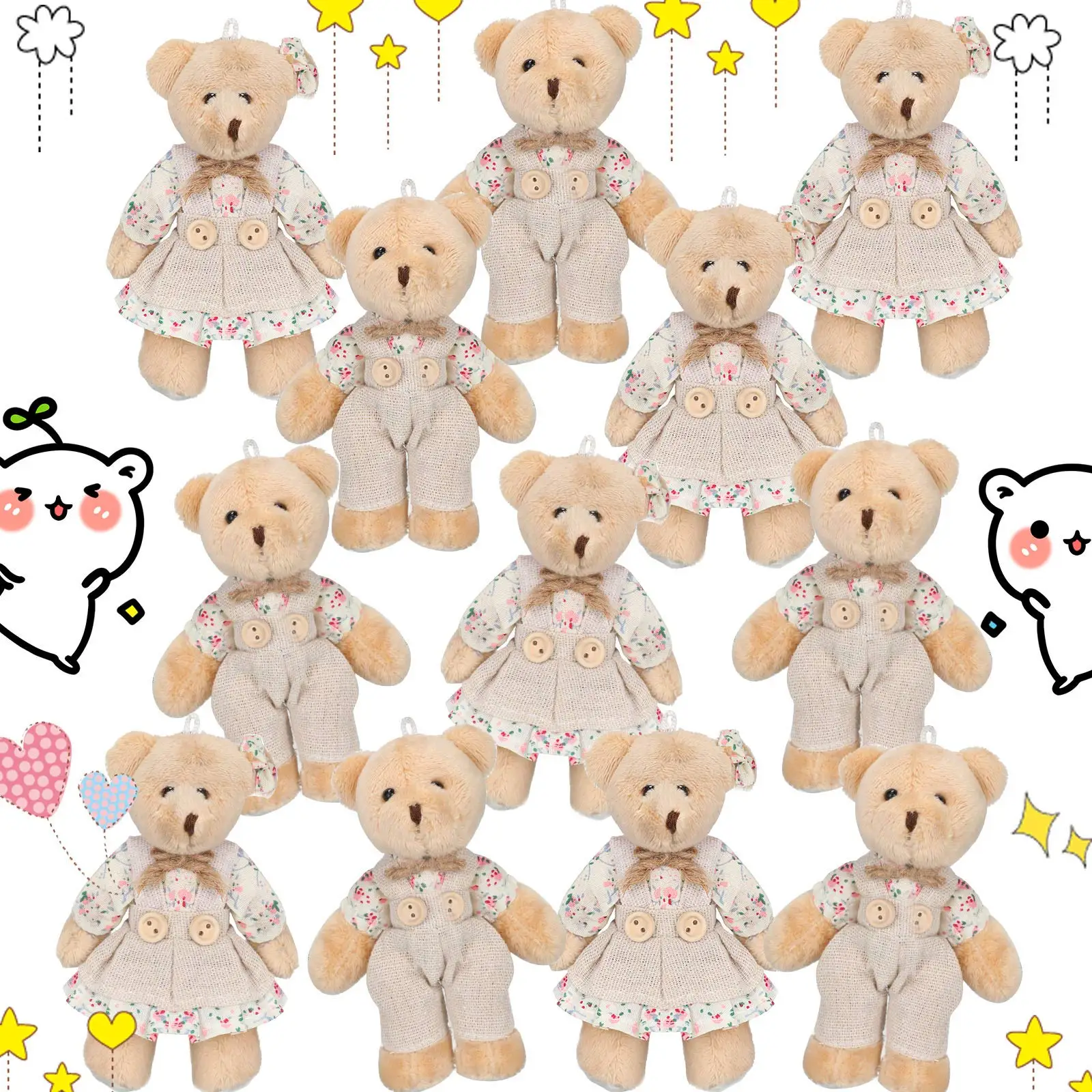 

6-48Pcs Mini Bear Stuffed Plush Bear with Burlap Clothes Little Toys for Birthday Wedding Decor Christmas Party Favors Supplies