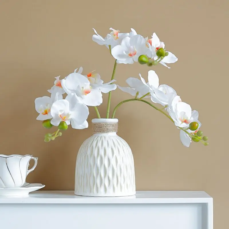 INDIGO- White Butterfly Orchid Phalaenopsis Branch, 42CM, Real Touch Petal, Wedding Table Decoration, 3PCS