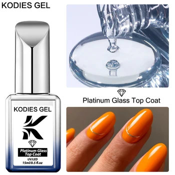 KODIES-젤 플래티넘 글래스 탑 코트 UV 젤 네일 폴리쉬, 세미 퍼머넌트 롱웨어 클리어 슈퍼 샤이니 하드 피니시 탑 젤락