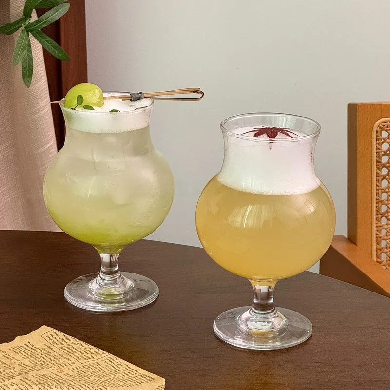 

Nordic Style High Foot Glass Drink Cup for Restaurant Cold Beverage Juice Beer Cup Transparent Korean Style round Shape Glass...