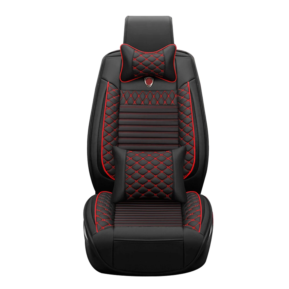 

Car Seat Covers Front Row 2-Seats Headrest+Pillows PU Leather Cushion 1001 Universal Seat Cover