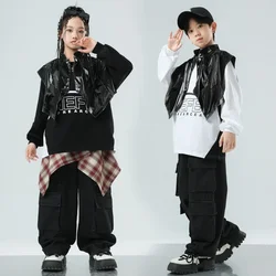 Kids Boys Gilrs Fashion Hip Hop Jazz Vest Shirt Cargo Denim Pant Jeans Sets Suits Children Tracksuit Performance Clothes Costume