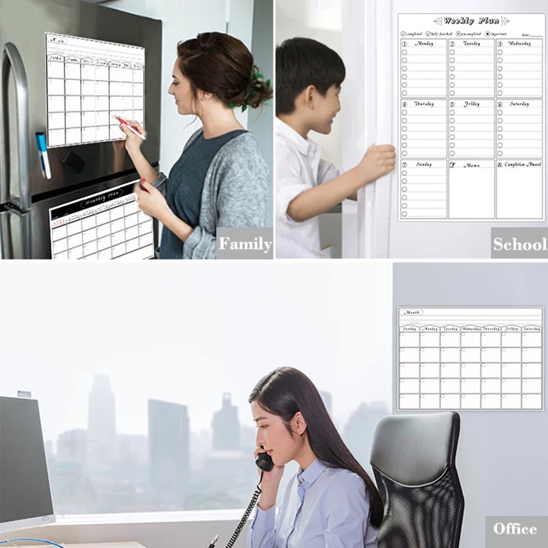 A3 Size Magnetic Refrigerator Monthly Weekly Planner Calendar Table Dry Erase Whiteboard Schedules Fridge Sticker Message Board