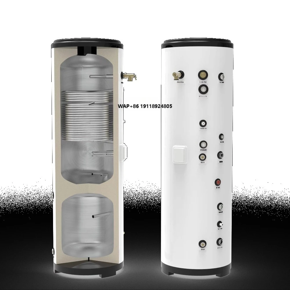 200L 2-in-1 Dual Source  Solar Electric DHW Domestic Hot Water Buffer Tank Heating Coil Built-In House Heat Pump System for Home