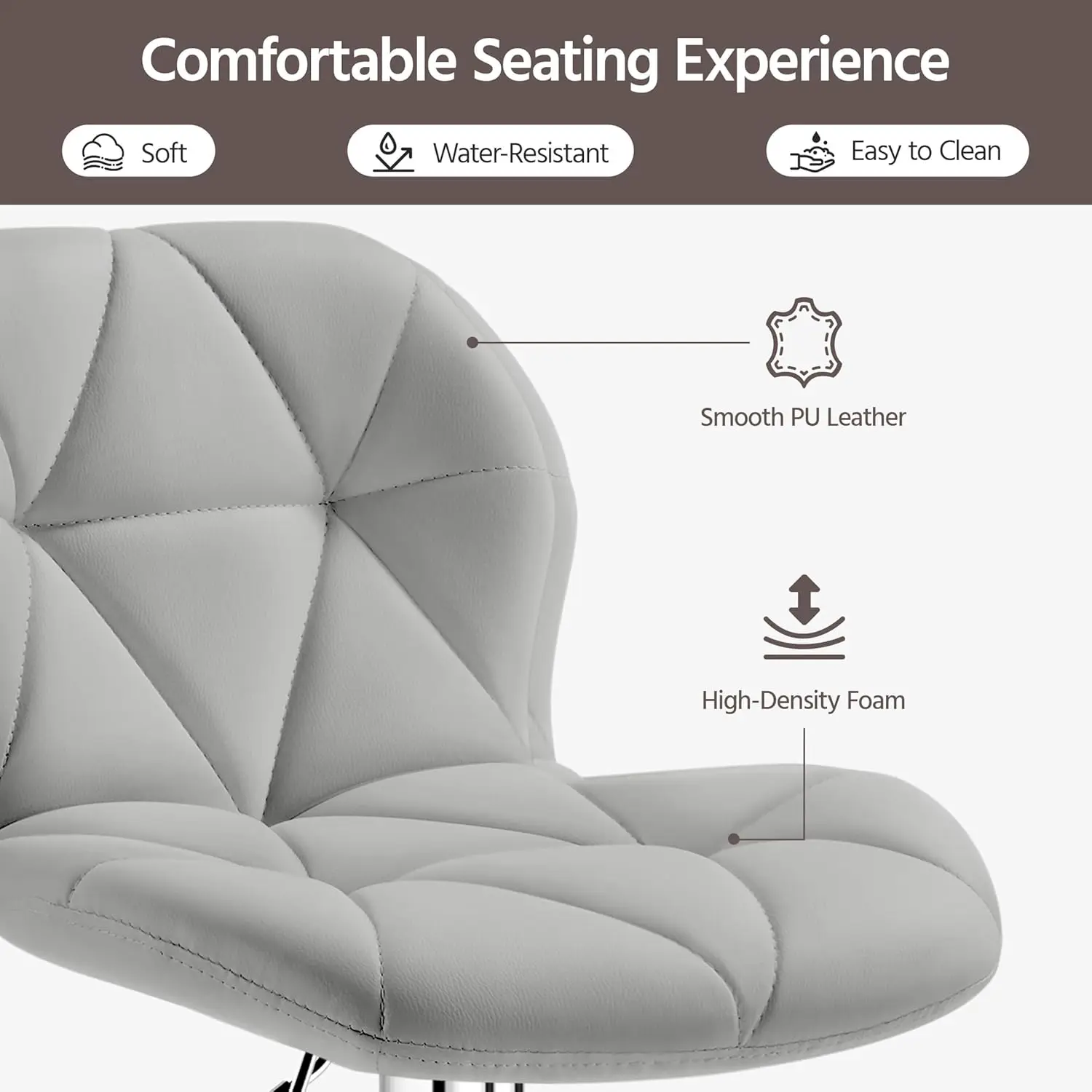 Taburetes de bar de cuero PU de 4 piezas, altura ajustable, con respaldo, gris claro