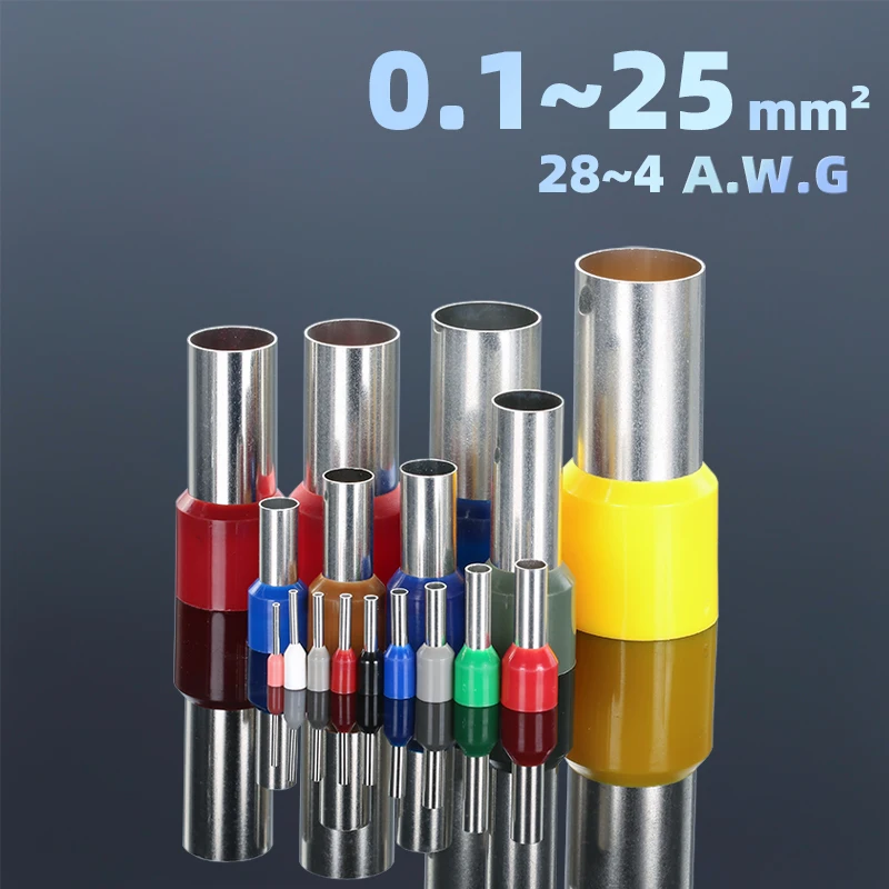 E0308 E0508 E6012 Insulated Cord End Terminal Block Wire Ferrules Cold Pressing Pin Connector Pure Copper Tube Type Terminal Set