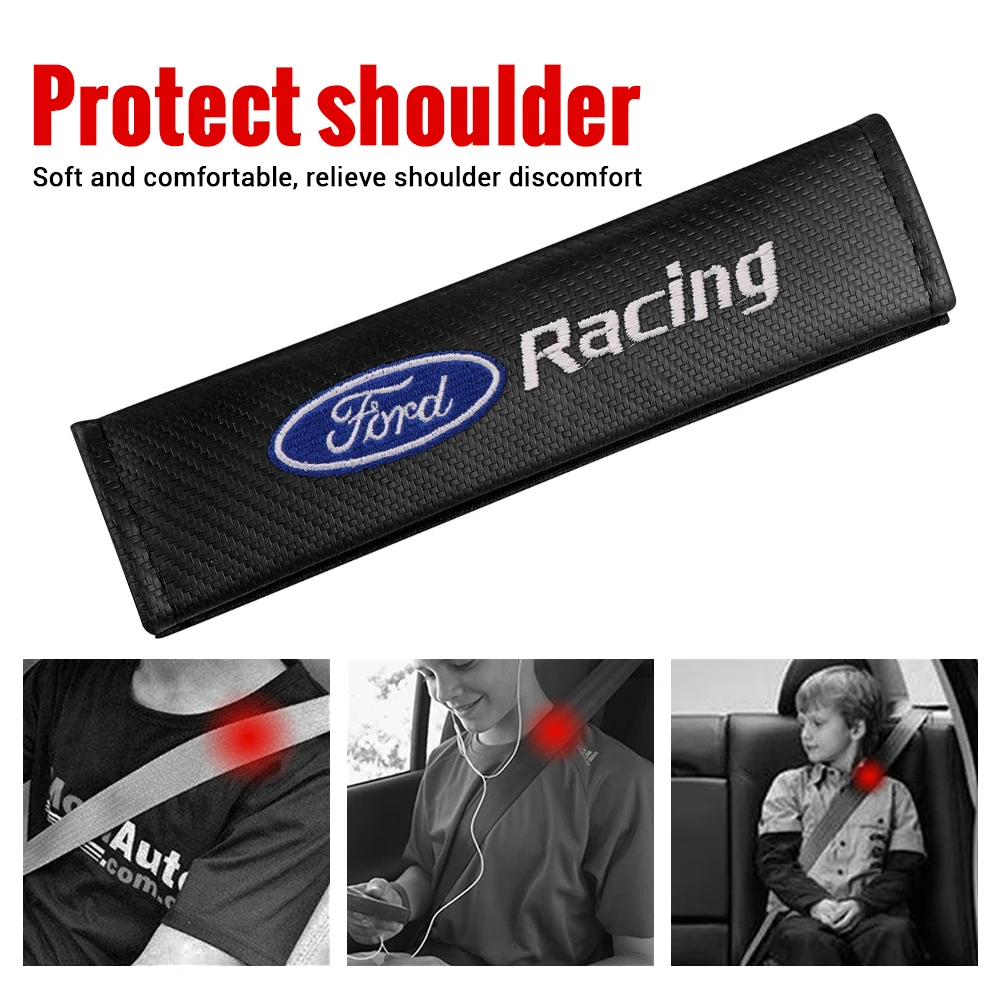 Car Leather Seat Belt Shoulder Protector Cover Accessories For Ford Focus Mk2 MK3 MK7 MK4 Fiesta Ranger Mustang Kuga Mondeo GTD - view 2