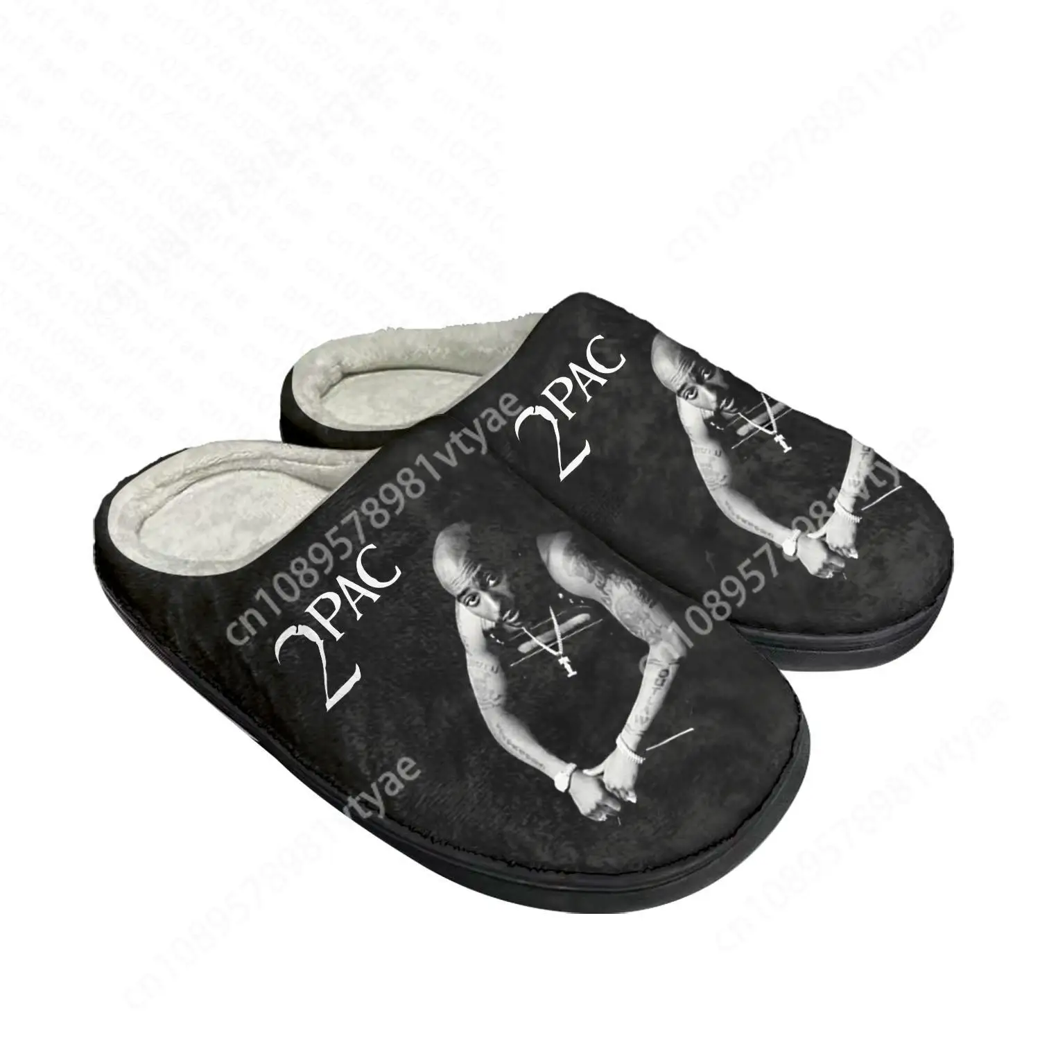 2Pac Hip Hop Rapper Tupac Pop Home pantofole personalizzate in cotone sandali da donna da uomo peluche camera da letto tenere in caldo scarpa pantofola termica nera