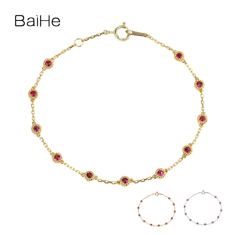 BAIHE Solid 18K Yellow Gold Natural Ruby Flower Bracelet Women Fine Jewelry Making rubiini rannekoru pulsera de rubí Armband