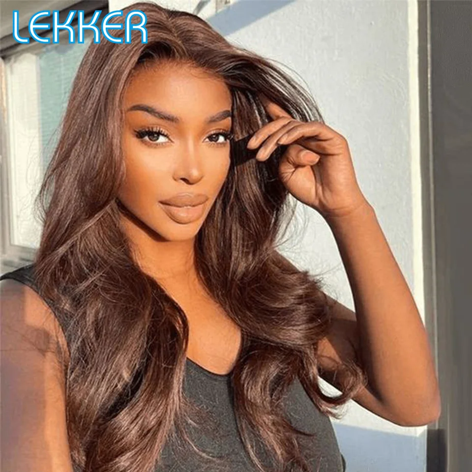 

Lekker Chocolate Brown Wavy 4x4 Lace Front Human Hair Wigs For Women Brazilian Remy Hair Transparent Lace Closure Body Wave Wigs