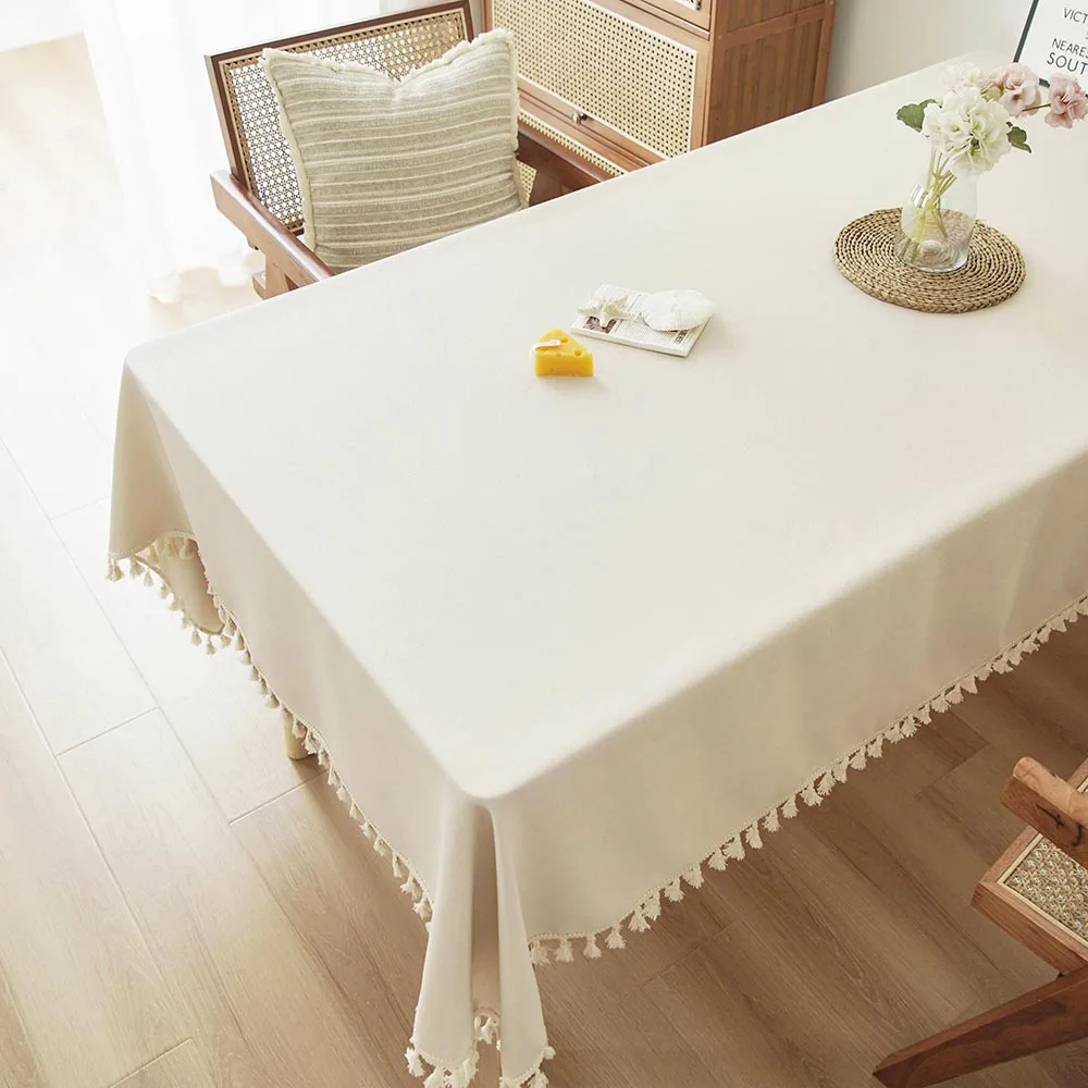 Textured Tablecloths with Cotton Tassels,  Farmhouse Table Cloth Rectangle Table, Rectangle Tablecloth for Kitchen, Dining, Part