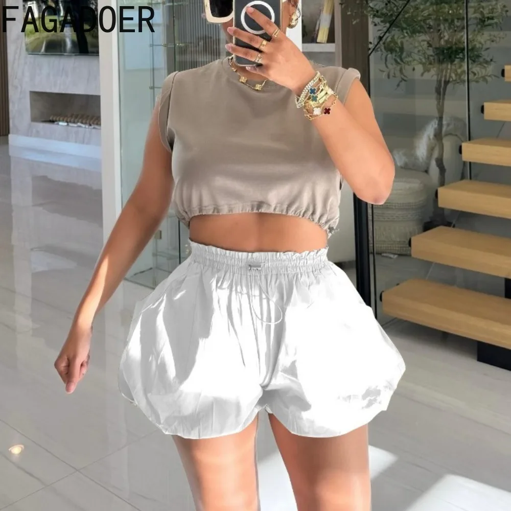 FAGADOER Fashion Y2K Solid Color Elastic Bubble Shorts Women High Waist Puff Mini Shorts Summer New Pop Short Pants Bottoms 2024