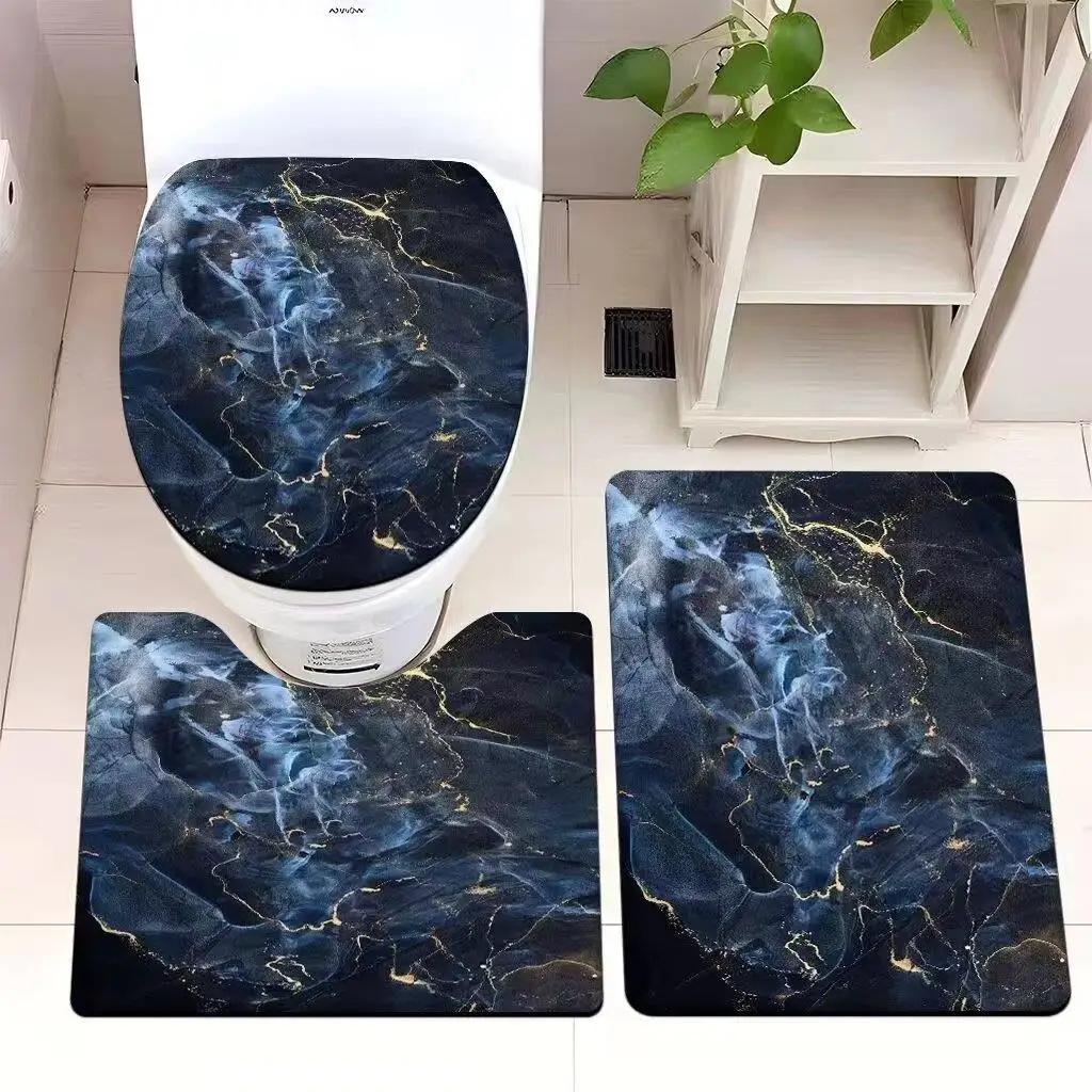

Retro Coral Fleece Toilet Three-Piece Set Water Absorbent Dirt Resistant Easy to Maintain Bathroom Anti-Slip Marble Pattern F...
