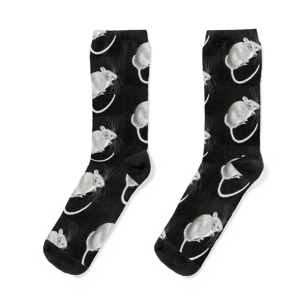 Little Grey Mouse on Black, Pencil Drawing, Critter, Rodent, Art Socks cartoon valentine gift ideas Girl'S Socks Men's