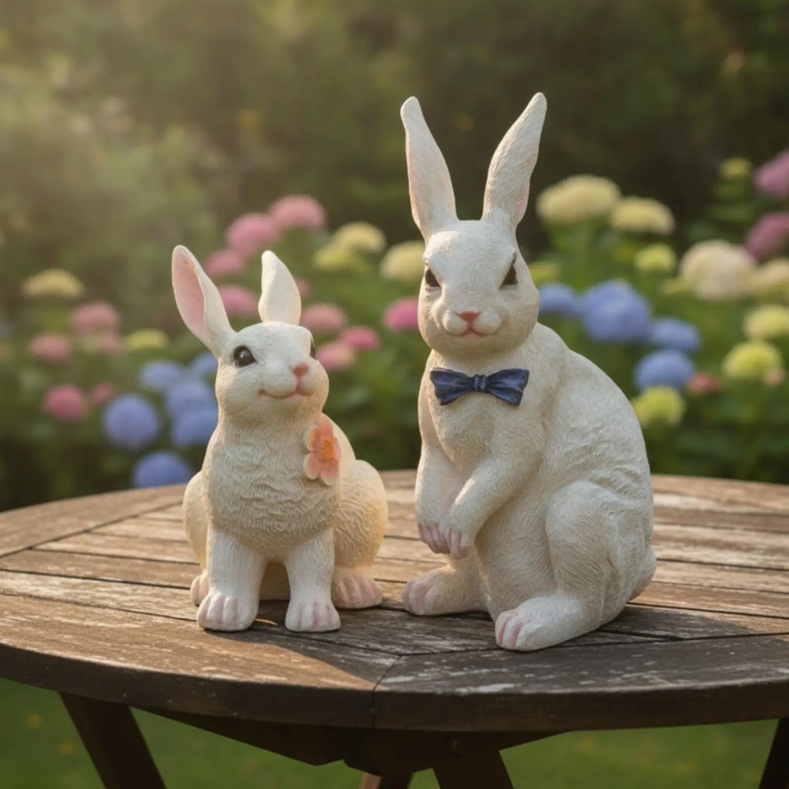 Hare Statue with Bow Tie Blue Bunny Figurine with Bow Pink for Lawn, Gardeners
