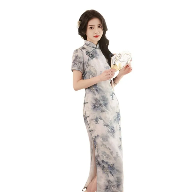 الرجعية النمط الصيني طويلة الأكمام رداء تشى باو الربيع والصيف جديد Rungra الساتان الشباب شيونغسام تنورة