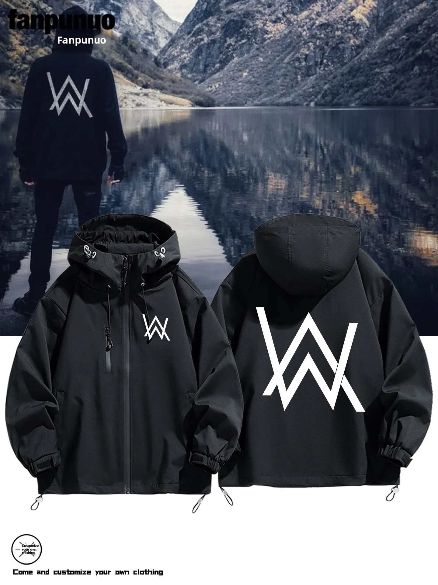 

Alan Walker DJ Jaet Men's Autumn Winter Outdoor Casual Faion Windproof Polyester Hooded Zipper Closure Jaet
