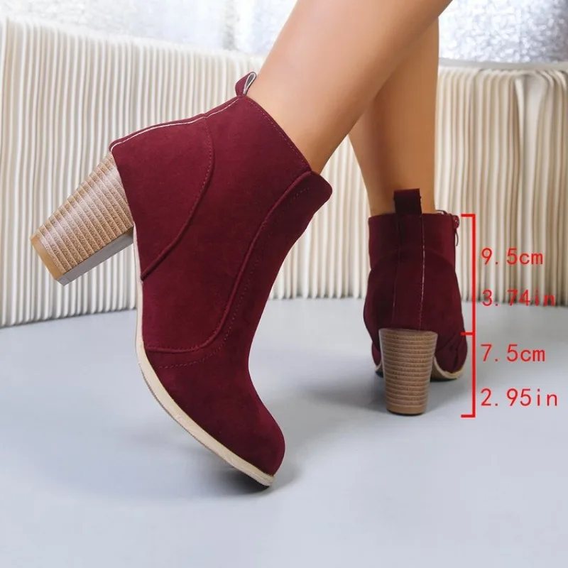 

Woman Boots Autumn Winter Chunky Heels Zip Shoes for Women Luxury Fashion Chelsea Ankle Boots Women Fashion Comfortable Boots 43
