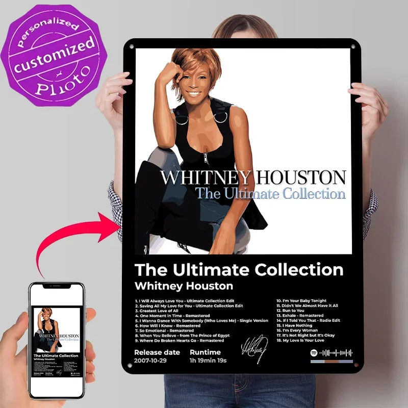 Whitney Houston: The Ultimate Collection Personalized 3D Textured Metal Poster Wall Art Tinplate Sign for Modern Home Decoration