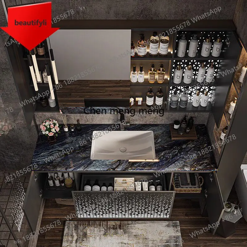 

A50 New light luxury hotel style bathroom cabinet combination luminous door panel bathroom washstand
