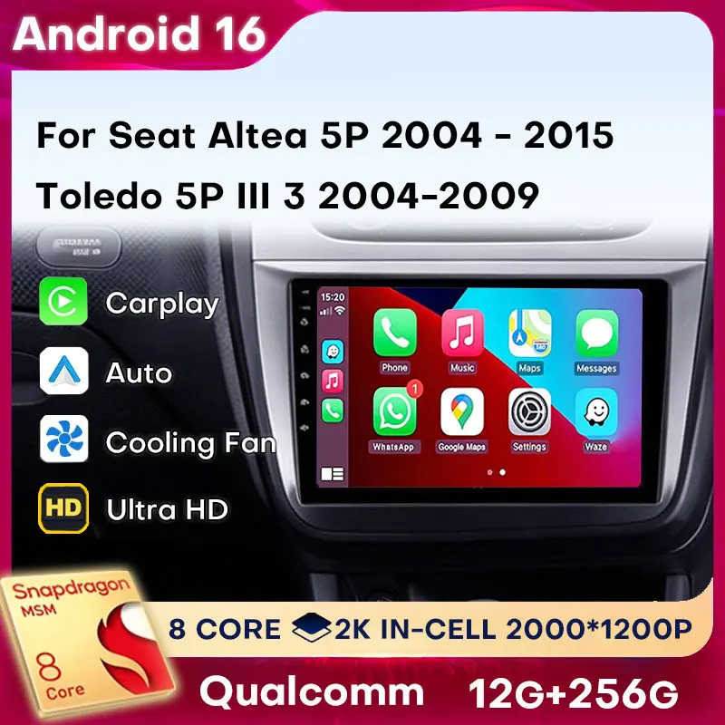 Android 16 Carplay For Seat Altea 2004-2015 Toledo 2004-2009 RHD Auto GPS BT Car Radio Head Unit WIFI DSP 360 Camera Video Audio