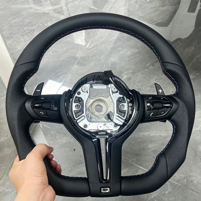 for BMW F30 F31 F33 F34 F36 F10 F02 F12 F20 F15 F16 F22 F25 E70 E71 E90 Modify Flat Bottom Leather M Sport Steering Wheel M3 M5 view 2