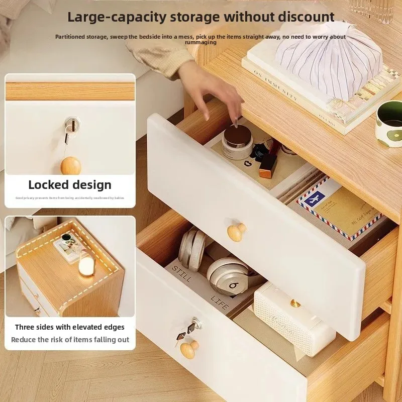 Simple Modern Small Bedside Table with Lock - Home Use Bedside Storage Rack Cabinet for Bedroom & Rental Apartment Organization