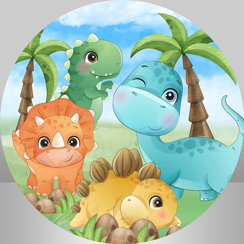 Baby Dinosaur Photography Background Arched Wall Chiara Backdrop Newborn Baby Shower Boy Birthday Round Circle Cover Elastic