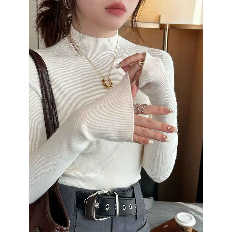 Maglieria semi-dolcevole da donna nuova elegante maglione a maniche lunghe autunno e inverno camicia interna casual con fondo