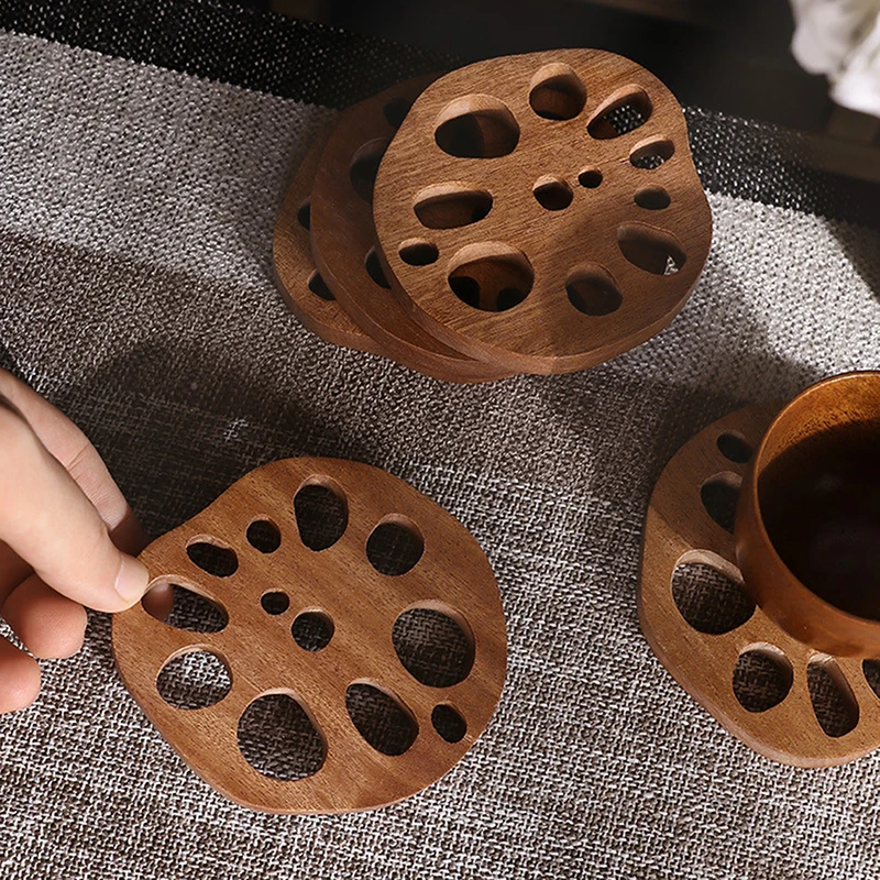 1PC Coasters Heat Insulation Pad Creative Irregular Table Mat Wooden Lotus Root Slice Cup Mat Bar Cup Mat Pad Placemats