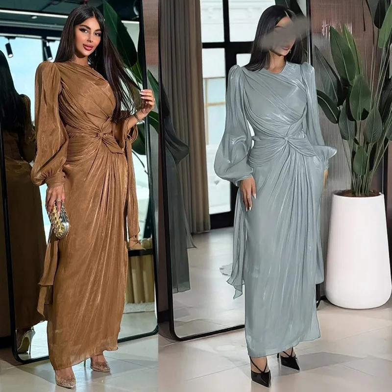 Abaya – Robe longue de soirée pour femmes, tenue de soirée élégante, plis brillants, taille fine, moyen-orient, dubaï, image réelle