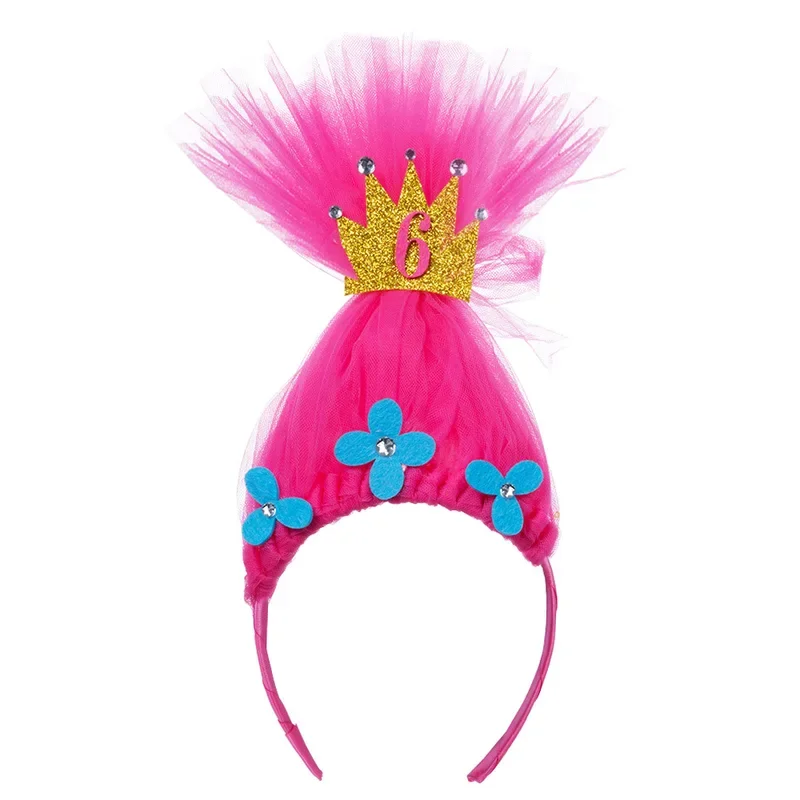 Troll Hair Headband Kids Birthday Party Hair Accessories Gifts Girls Hot Pink Princess Tulle Headband Child Halloween Role Play