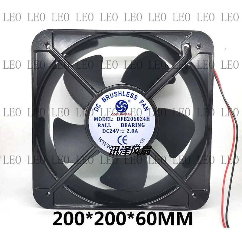 AA  New DC 20060 20cm 12V 24V 200 * 200 * 60mm 220V metal frame two wire axial flow fan cabinet Industrial cooling fan