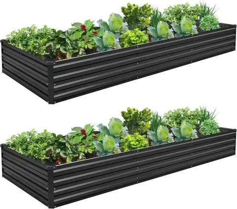 2-Pack Galvanized Steel Raised Garden Bed Kit, 10x3x1FT Large Outdoor Planter Box for Vegetables Flowers Herbs