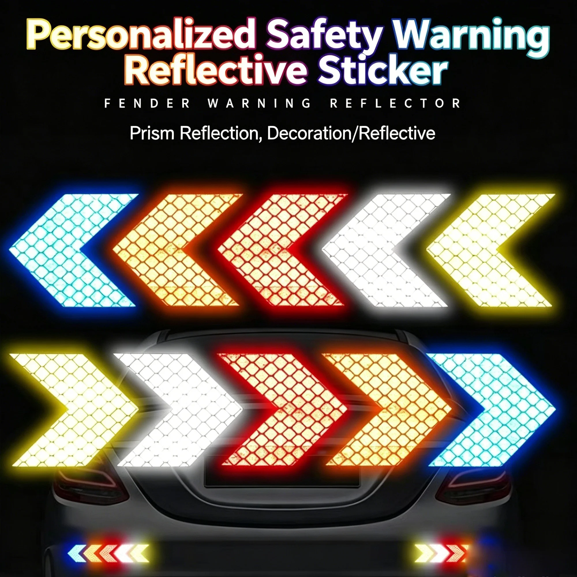 10pcs Car Bumper Reflective Stickers for Night Riding Reflective Arrow Sticker Safety Strip Waterproof High Visibility