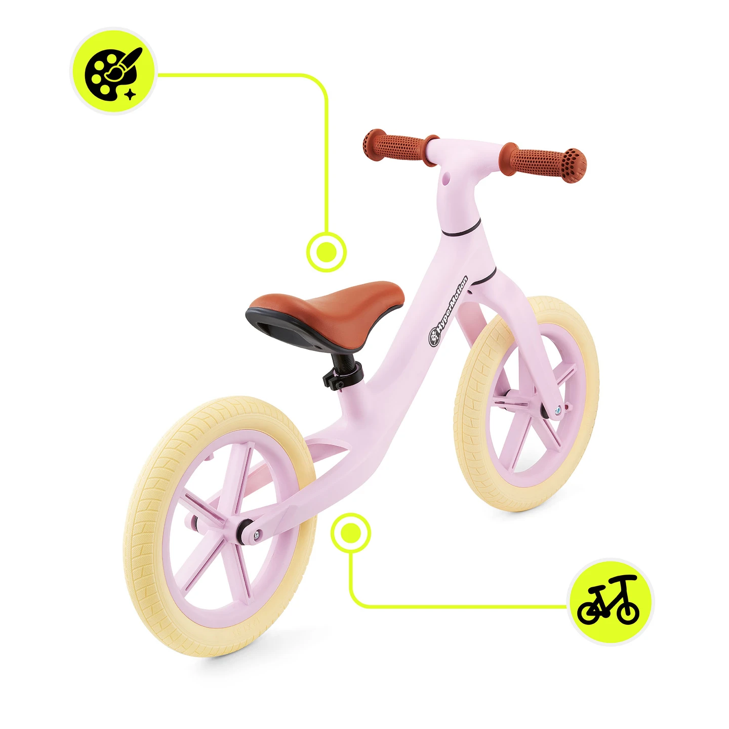 Imagen 8: Bicicleta de Equilibrio HyperMotion Marcelo Rosa Claro para Niños de 18 Meses o Más, Motocicleta de Aprendizaje de Conducción con Ruedas Ajustables
