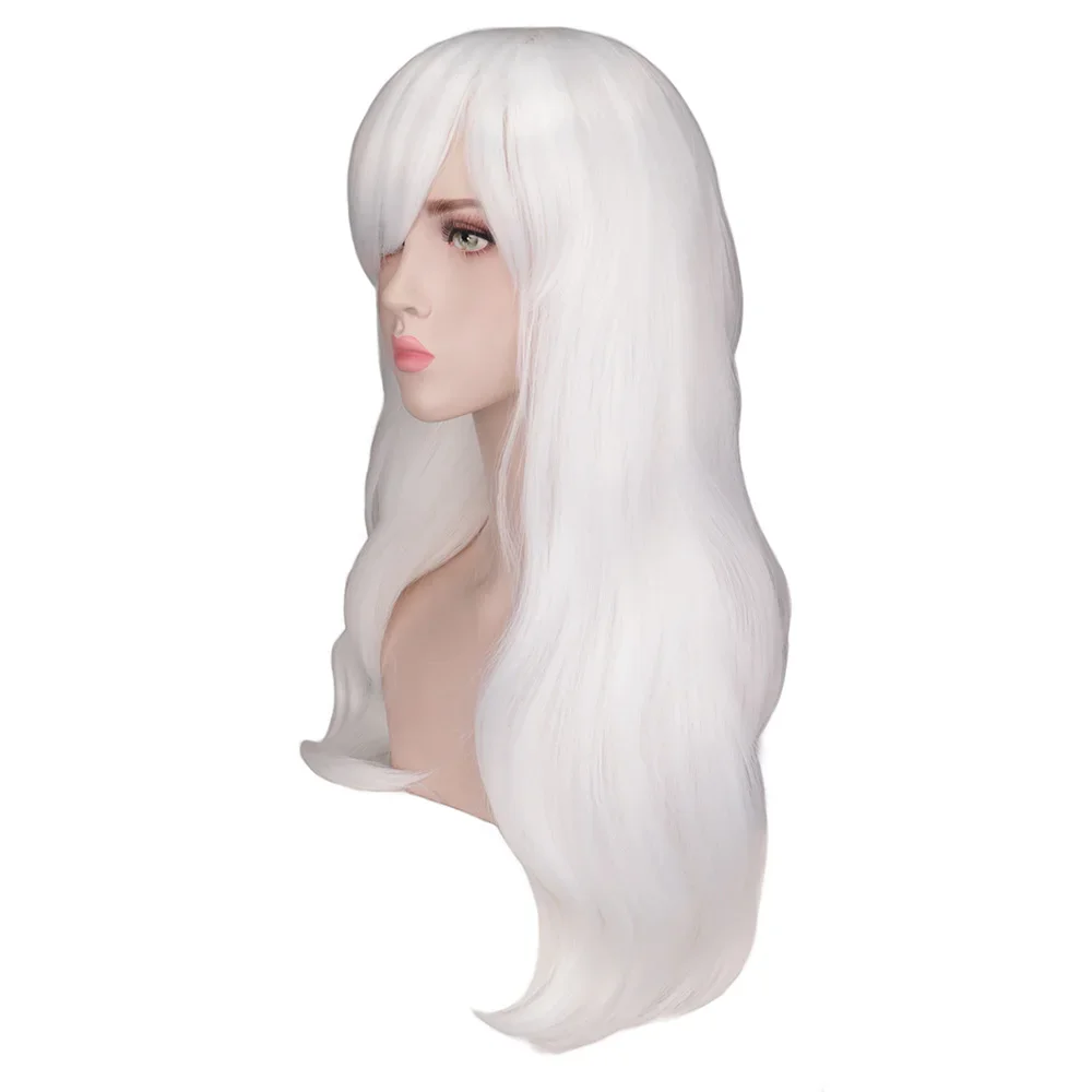 Charming Synthetic Fiber Long Wavy Hair Wig Women Party White Long Curly Wavy Wig Heat Resistant Synthetic Fiber for Cosplay