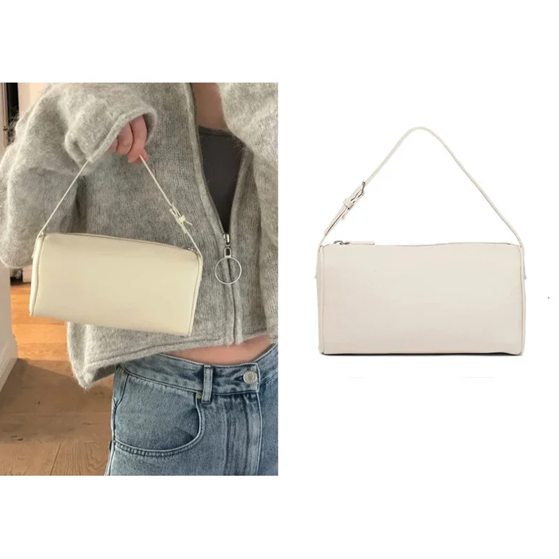 Leather Pencil Case Genuine Leather Cylinder Bag Trendy Shoulder Purse Luxury Designer Bag Fashion Women's Handbag Chic Pouch