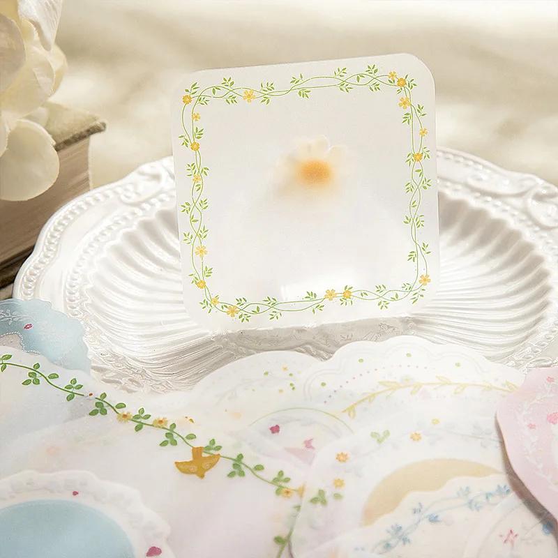 12pcs Light Mist Glass Gauze Series European Base Collage Sticker Pack Sulfuric Paper Floral Border DIY Supplies Cute Stickers