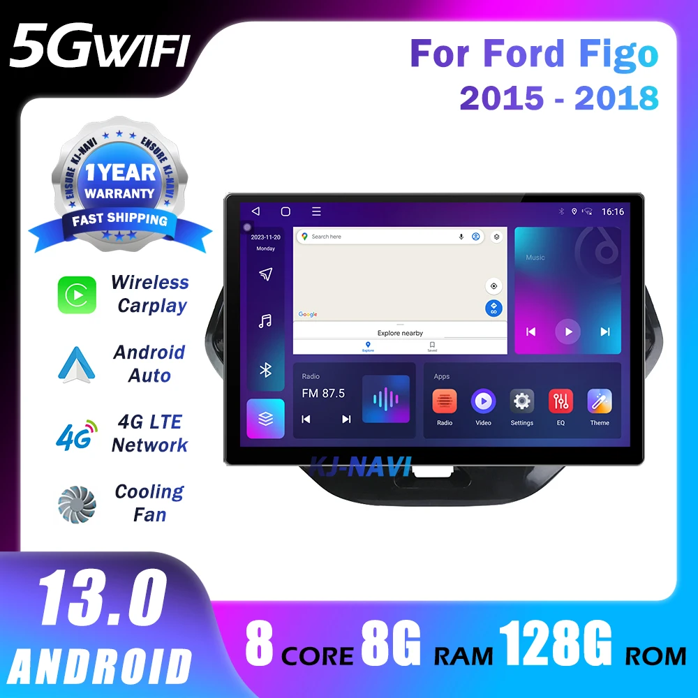 

Автомобильный радиоприемник 13,1 дюймов Android 13 для Ford Figo 2015 2016 2017 2018 мультимедийный плеер GPS-навигация BT беспроводной Carplay 4G