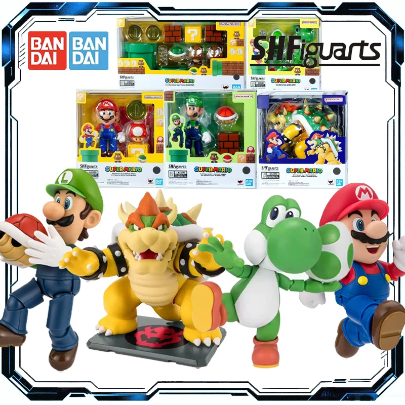 

Оригинальные фигурки Bandai S.H.Figuarts из серии Super Mario: Луиджи, Йоши, Боузер, игрушки-фигурки для мальчиков и девочек, подарок, коллекционные украшения