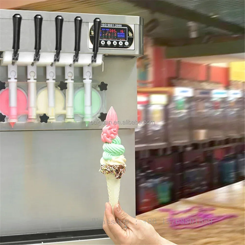 Automatic Soft Ice Cream Vending Machine Soft Serve Machine Ice Cream 5 Flavors