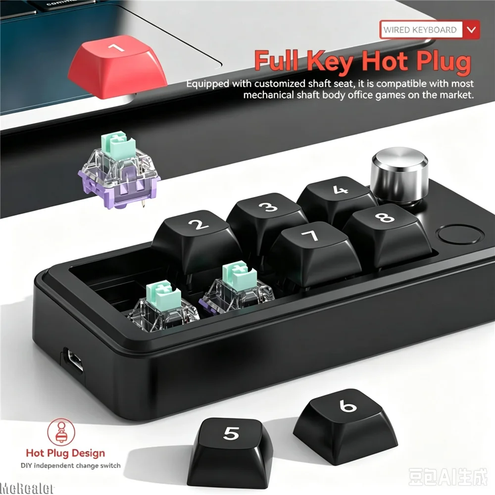 8-Key Wired Gaming Mini Keyboard Hot-Swap Full Keys 12 Lighting Effects Macro Definition Compact Keyboard Dual Type-C For Gamers