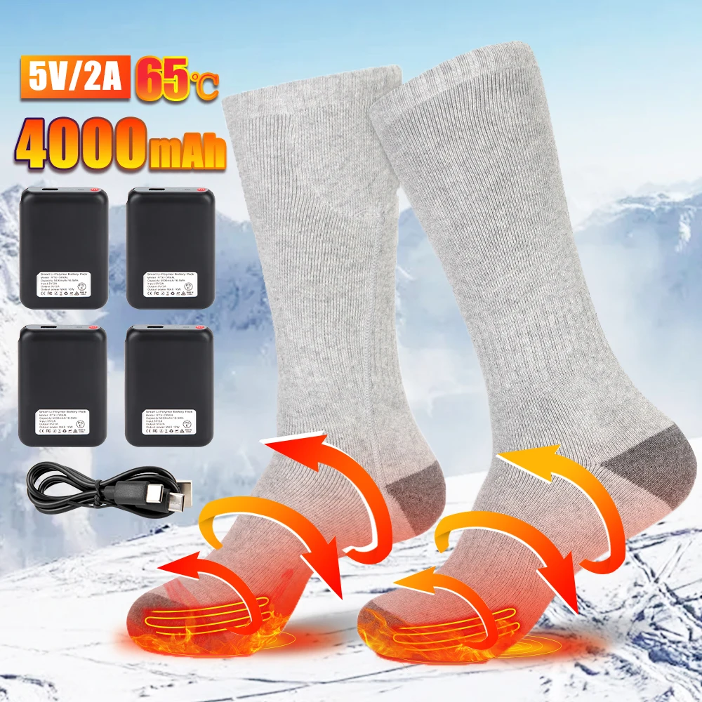 

Winter Heated Socks Motorcycle Outdoor Warmth USB Rechargeable 65℃ Heating Socks Heated Boots Snowmobile Skiing Sock 5000mAh