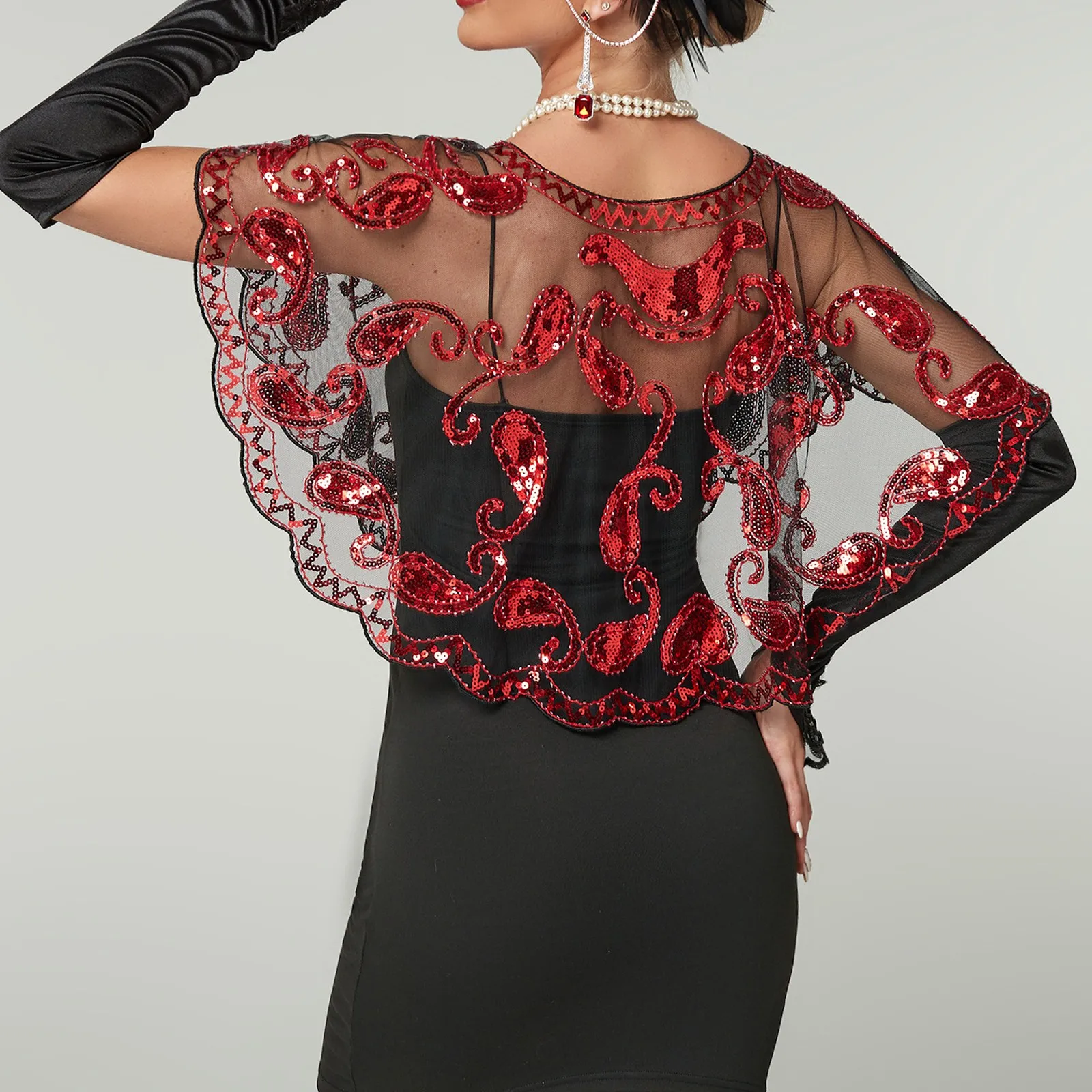 

Women's 1920s Flapper Dresses Shawl Beaded Fringed Great Gatsby Sequins And Embroidery Shawl Cape Evening Dress Costumes