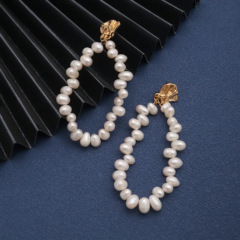 Freshwater Pearl Circle Dangle Earrings for Women Trendy Versatile Niche Design High-Quality Temperament Light Luxury Earrings