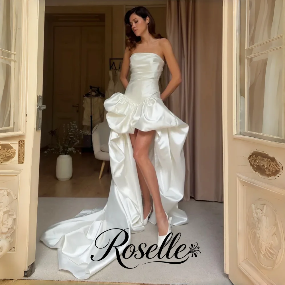 ROSELLE Simple Strapless Hi-Lo Elegant Wedding Dress Sleevless Open Back Train 2026 Bridal Gown Customized свадебное платьеl